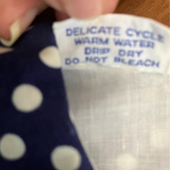 Polly Flinders hand smocked 3T sleeveless dress white w/blue-white dot, red trim - Picture 4 of 4